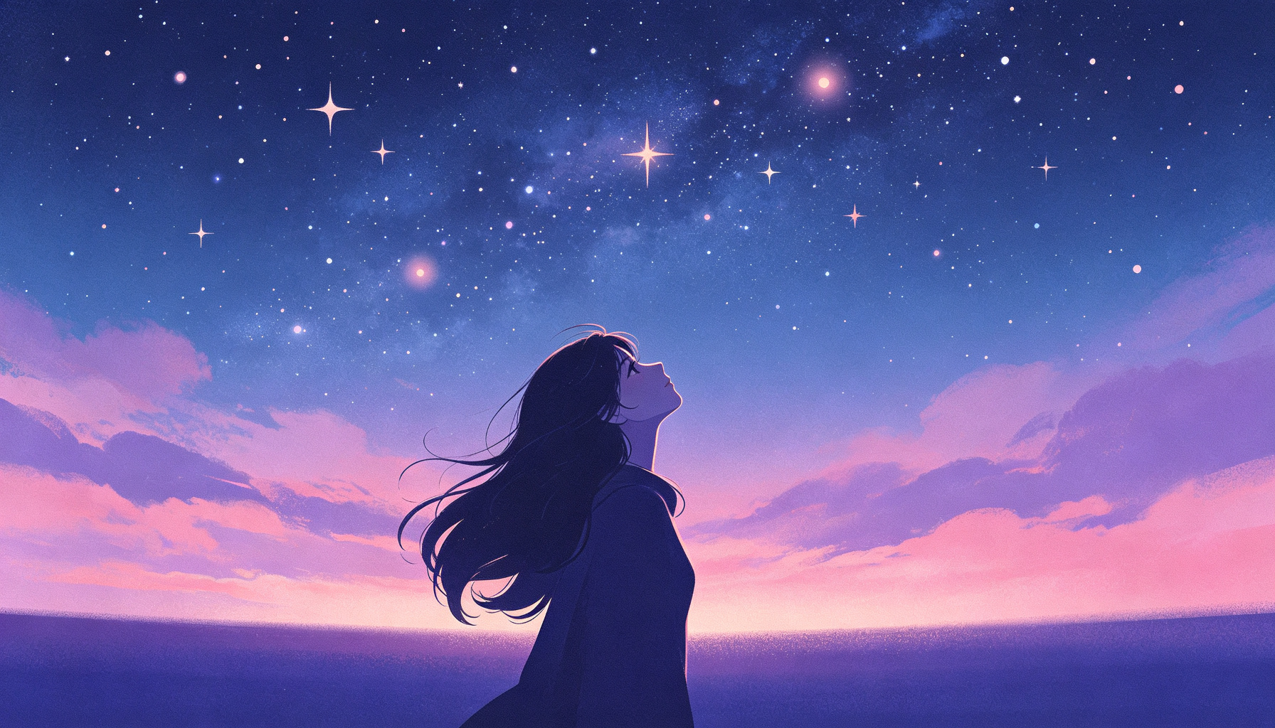 仰望星空的插画